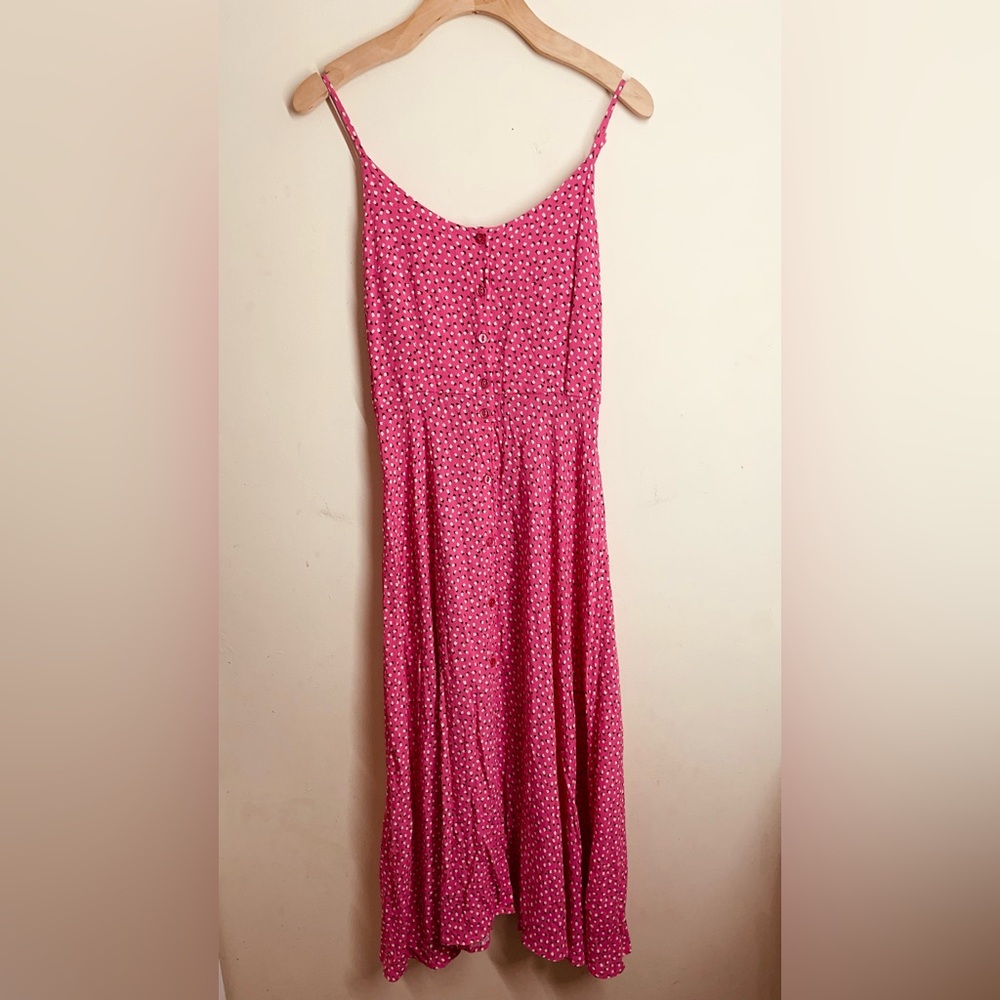 Rolla’s Midsummer Tulip Dress XS Pink Floral Midi Button Front Spaghetti Strap